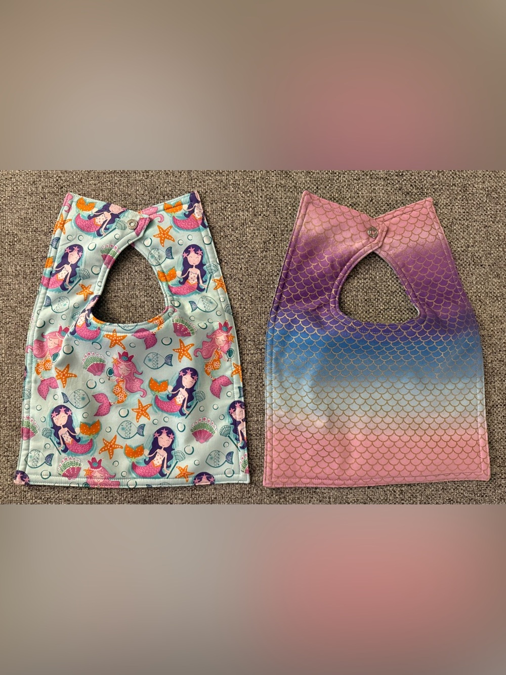 Set of 2 NEW hand-sewn bibs - Mermaid